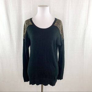 MICHAEL Michael Kors black scoop neck sweater gold studs